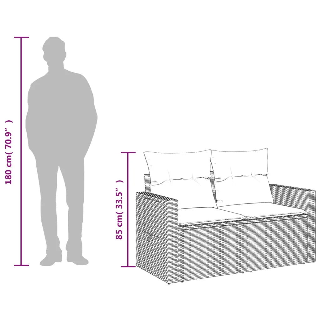 Divano da Giardino con Cuscini 2 Posti Grigio in Polyrattan