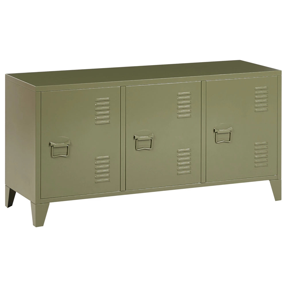 Credenza in acciaio, 3 ante, ripiani regolabili verde stile industriale home office