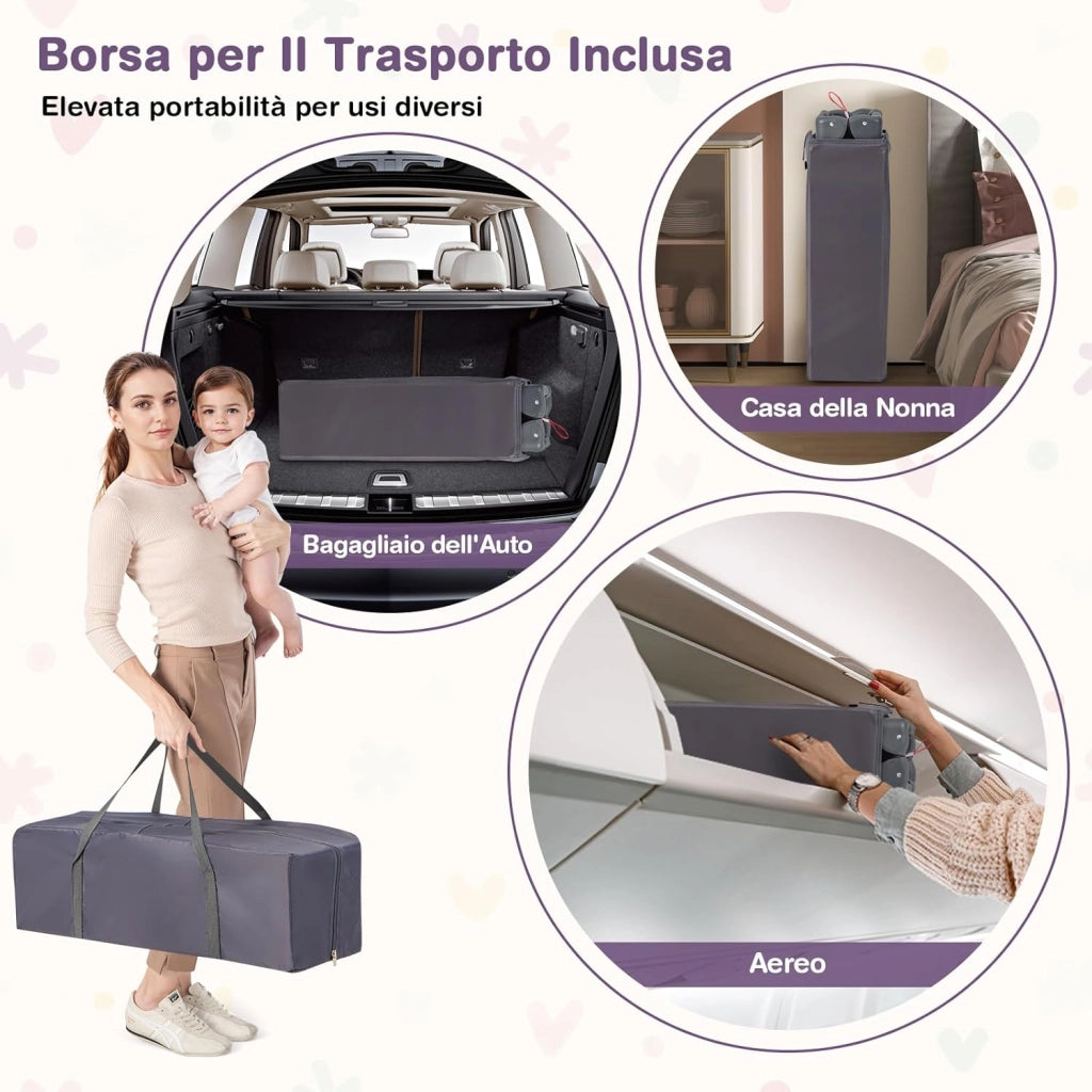 3 In 1 Lettino da Campeggio per Bambini, Lettino con Materasso Portatile per Neonati, Culla Pieghevole per Neonati con Fasciatoio, Carillon e Ruote con Freno, per Bambini 0-36 Mesi (Grigio)
