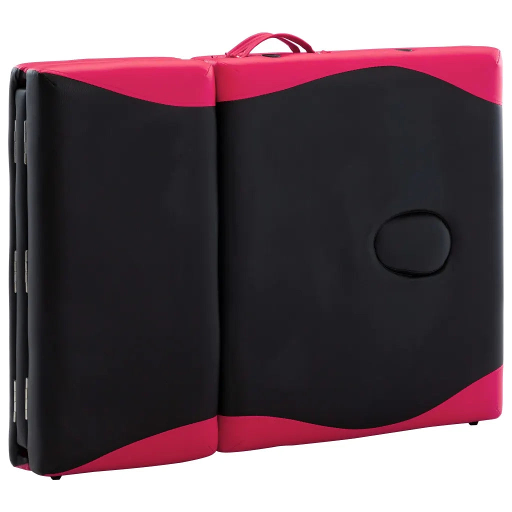 Lettino Massaggio Pieghevole a 4 Sezioni Legno Nero e Rosa CFW8739365