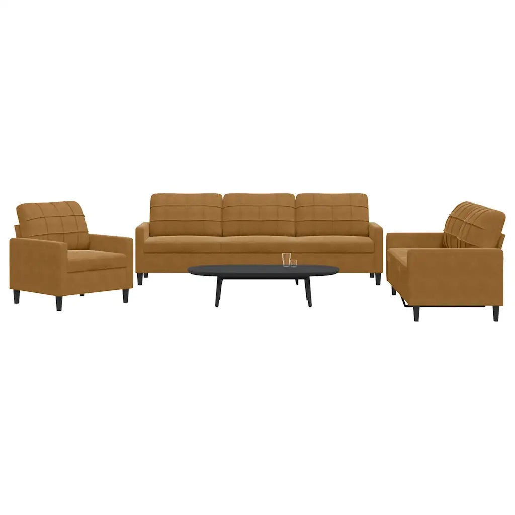 vidaXL Set di Divani 3 pz con Cuscini Marrone in Velluto