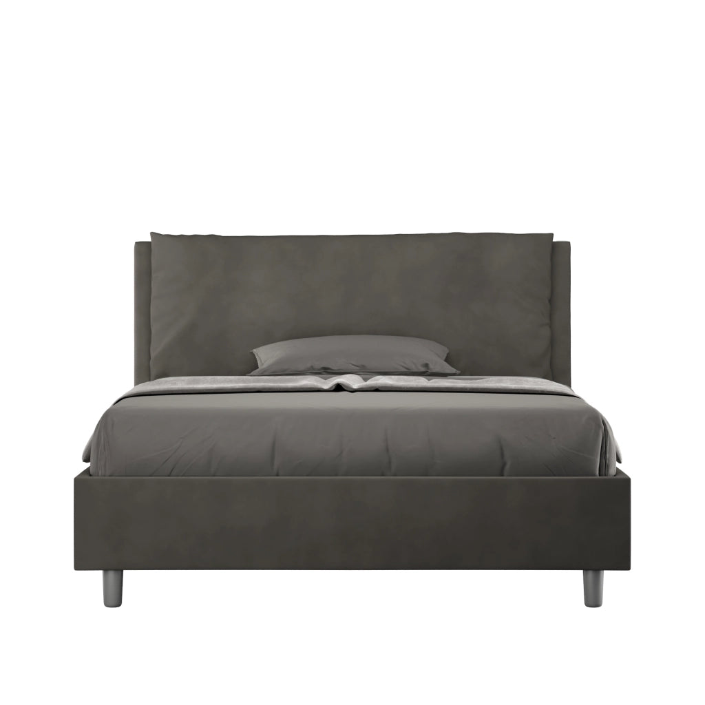 BS COM Letto matrimoniale francese con rete imbottito 140x200 microfibra grigio Large