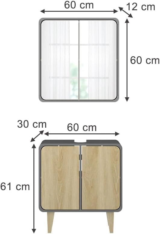 Set di mobili da bagno Arla, Antracite/quercia, 2 parti
