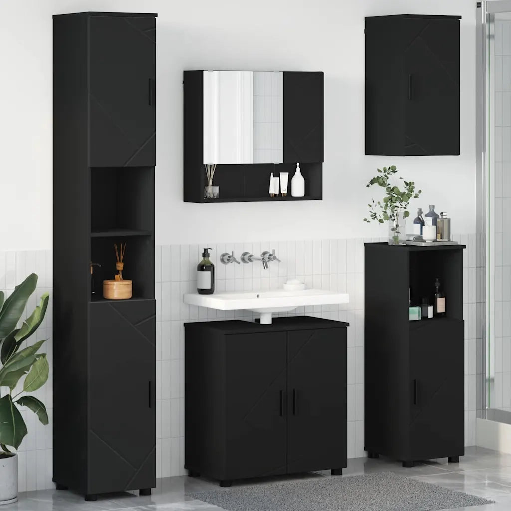 Set di mobili per il bagno Montaggio a parete 5 pcs Nero 3392984