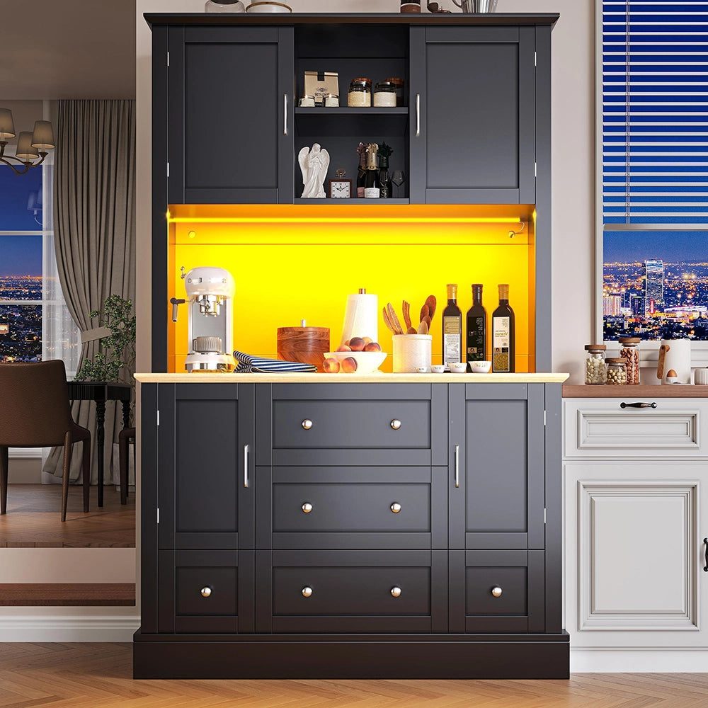 Credenza Alta Smart 115x40x180cm - Xylo - Controllo App, 4 Ante e 5 Cassetti, Nero