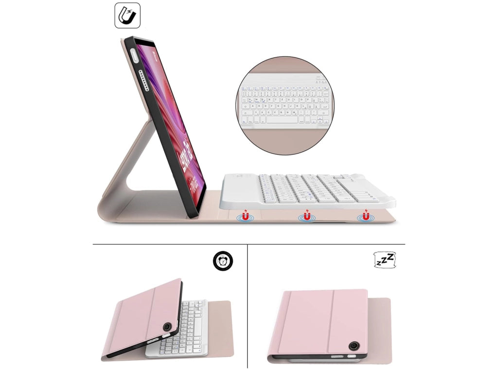 Custodia con Tastiera Bluetooth Magnetica Rimovibile per Lenovo Tab 10.1" 2025 Layout Tedesco Rosa