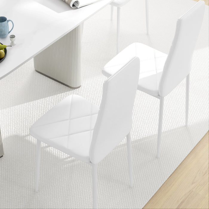 Set 6 Sedie da Pranzo Moderne Schienale Alto Cuciture a Diamante 41x50x97 cm Bianco