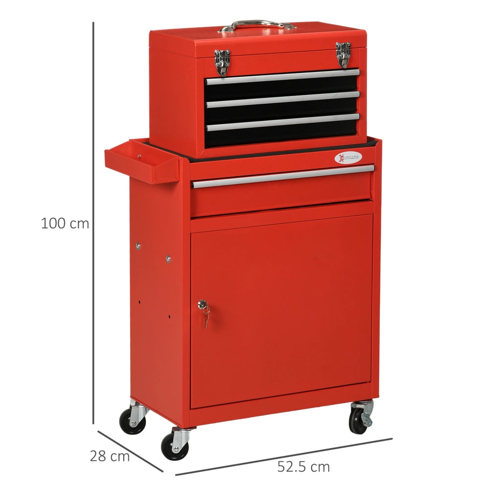 Carrello Attrezzi 2 in 1 con Cassetta e Armadietto ¨C Zephmum ¨C Acciaio Rosso