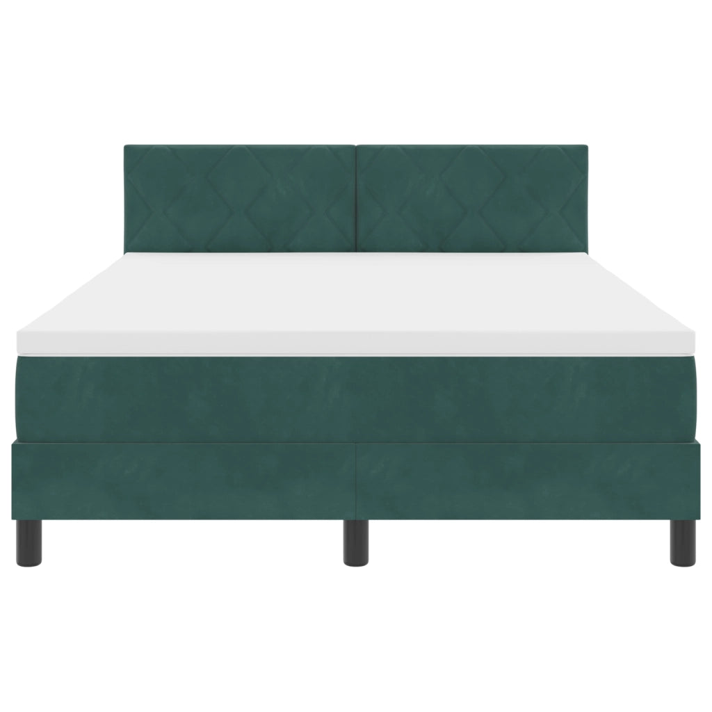 Letto Box Spring con Materasso e LED Verde Scuro 140x200 cm Velluto