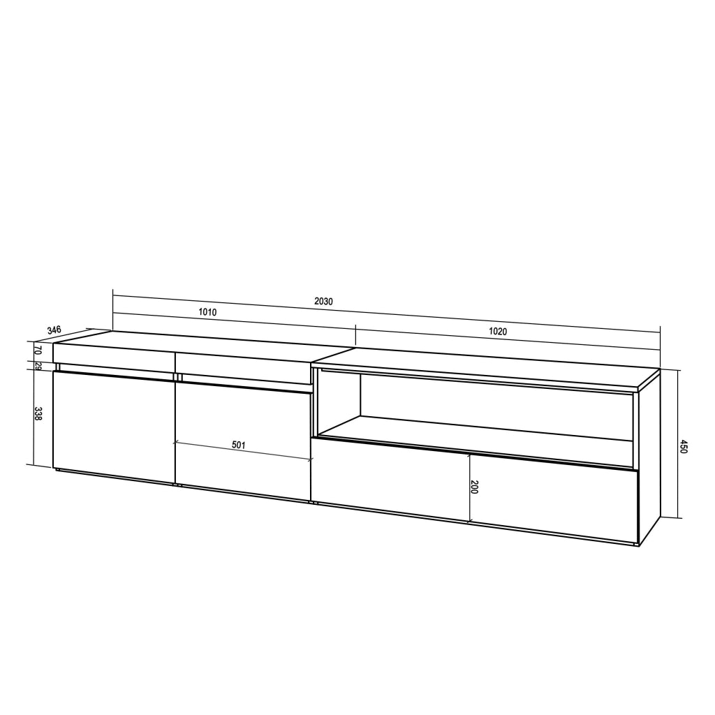 Mobile TV, 200x35x45cm, soggiorno, Per TV fino a 80", Mobile Soggiorno, Nero RF2190