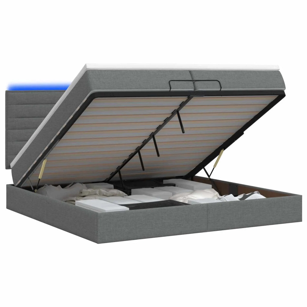 Letto Ottomano con Materasso e LED Grigio Scuro 200 x 200 cm 3458015