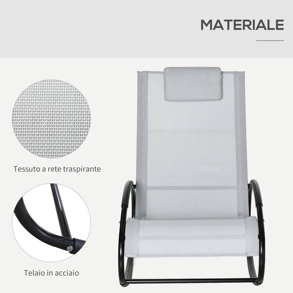 EasyComfort Sedia a Dondolo da Giardino Zero Gravity, Sdraio da Giardino Ergonomica con Cuscino e Tessuto Traspirante per Interno ed Esterno, 105x62x88 cm, Grigia