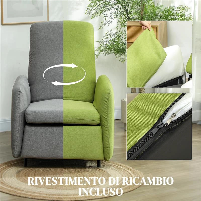 POLTRONA RELAX RECLINABILE CON POGGIAPIEDI ESTRAIBILE, COPERTURA DI RICAMBIO E SEDUTA CON MOLLE GRIGIO