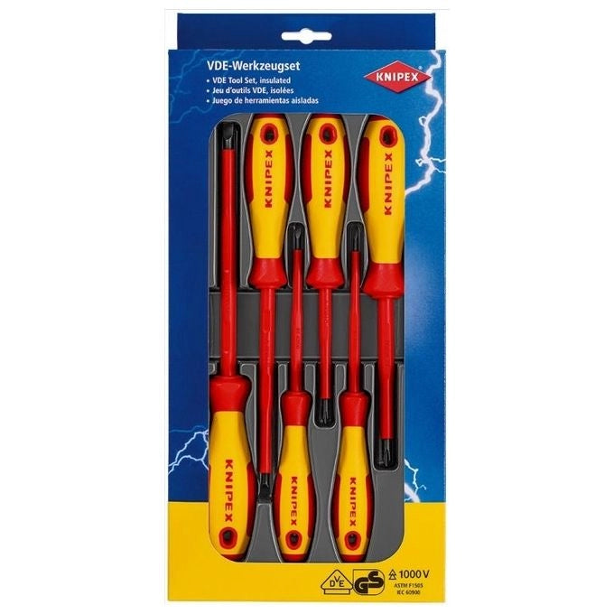 KNIPEX 00 20 12 V01 Assortimento Cacciaviti 6 Pezzi VDE 1000 V Isolati Acciaio al Cromo-Vanadio-Molibdeno colore Rosso-Giallo