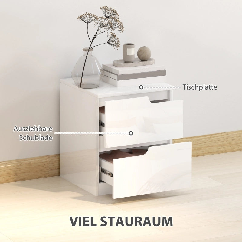 Comodino con 2 cassetti e vani contenitore, design moderno, per camera da letto e soggiorno, bianco, 40 × 40 × 48 cm