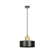Lampada a sospensione Torin in acciaio nero opaco e legno