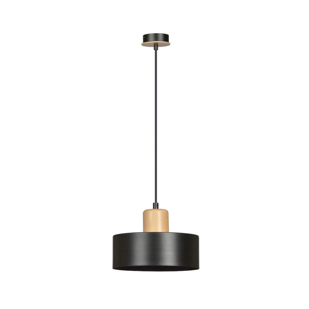 Lampada a sospensione Torin in acciaio nero opaco e legno