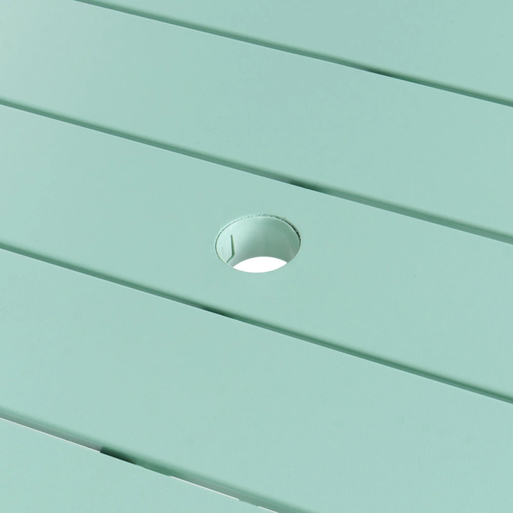 Tavolo da giardino in ferro zincato verde menta 160 x 90 cm, arredo da esterno verniciato a polvere, moderno