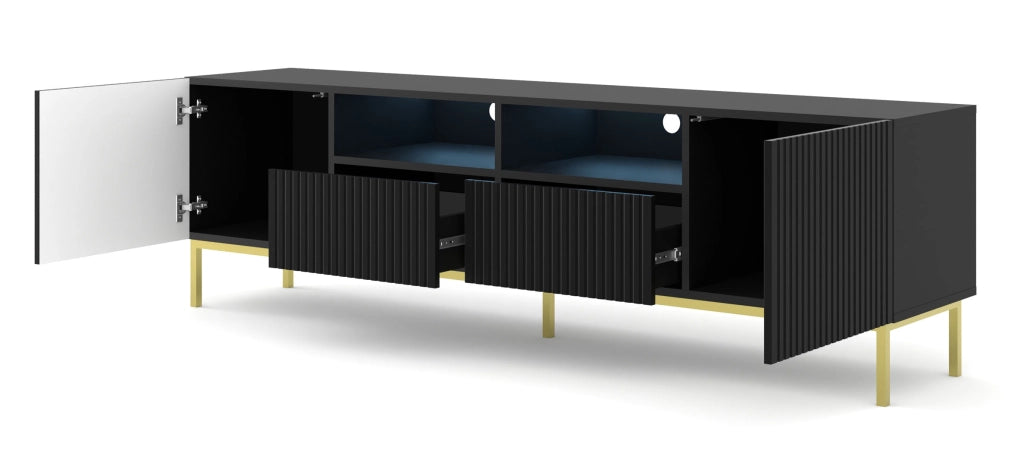 MOBILE RAVENNA BCK PORTA TV IN MDF RIVESTITO IN FOGLIO 2D2S 200 NERO OPACO STRUTTURA ORO