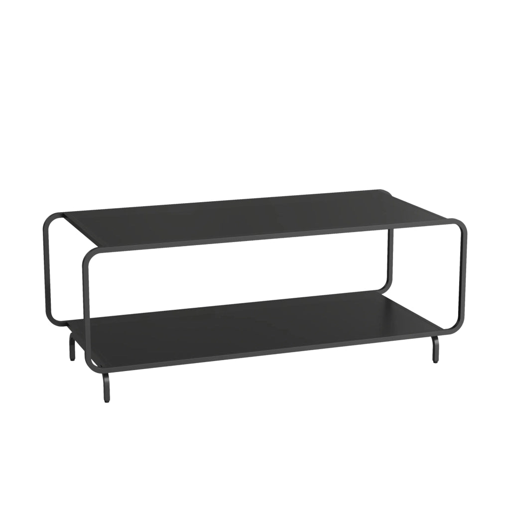 Tavolino da Salotto Færder in Acciaio con Doppio Ripiano 115x50x45 cm Nero opaco [en.casa]