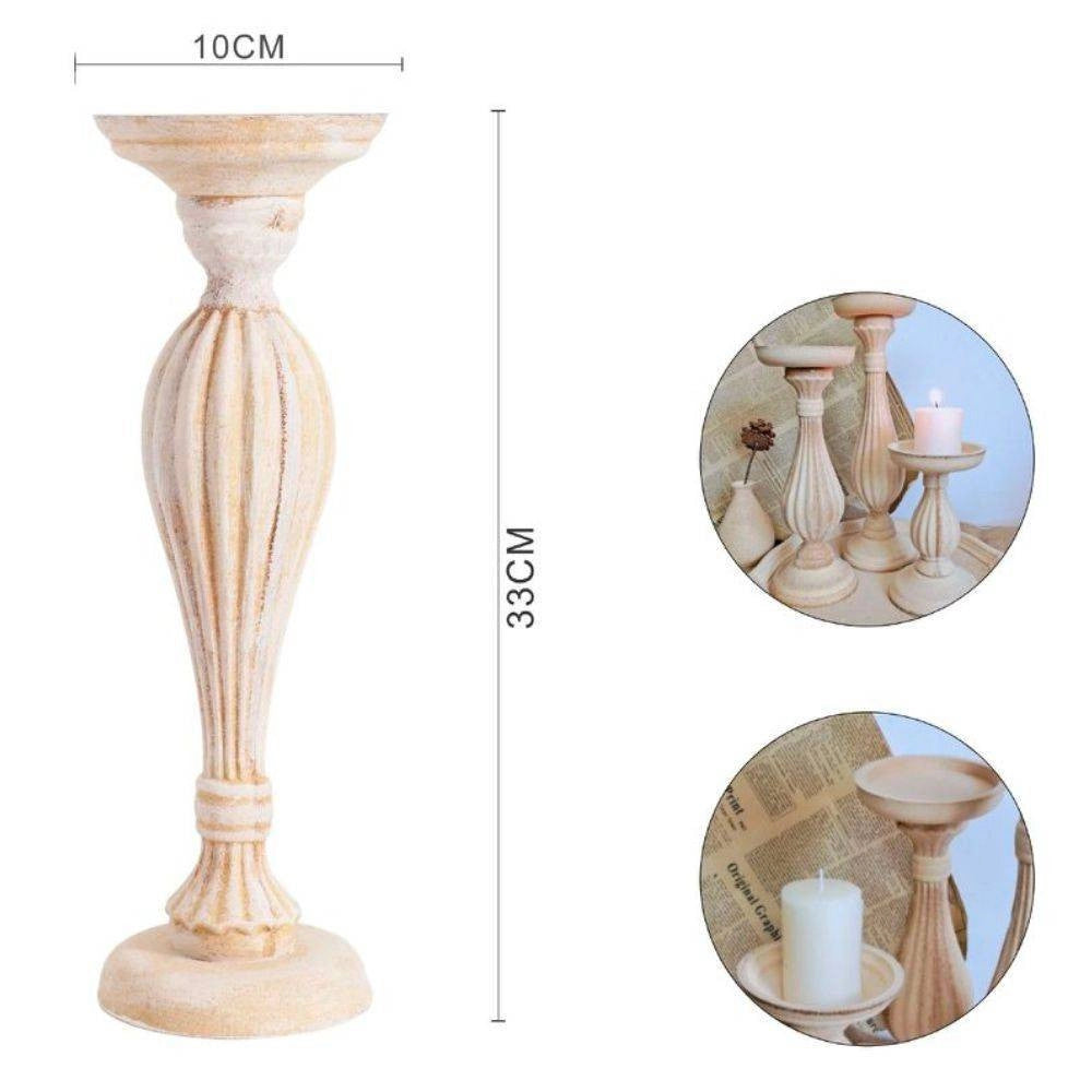 Trade Shop - Candelabro Candeliere Effetto Vintage Beige Porta Candele 10x33 Oggetto Natale -