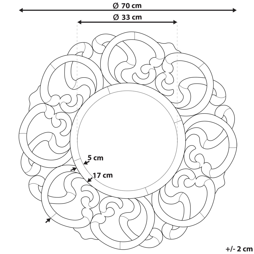 Specchio da parete argento 70 cm rotondo decorativo cornice irregolare soggiorno camera da letto vanità