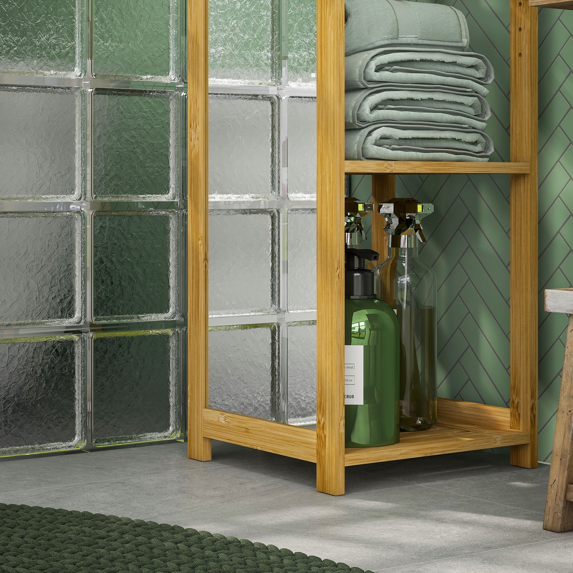 Mobile a Colonna con Specchio 6 Ripiani in Bambù 35x35x168 cm Colore Legno