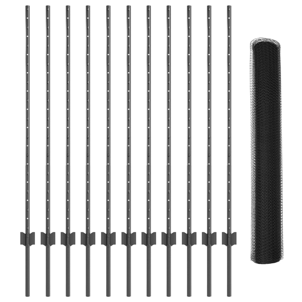 Set di Recinzione Set di 2 Grigio Acciaio Verniciato a Polvere