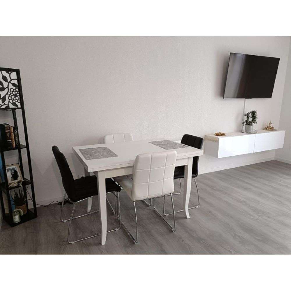 Tavolo da pranzo allungabile fino 240 cm in legno massello e mdf con rifinitura in bianco opaco 160x80x75 H chiuso