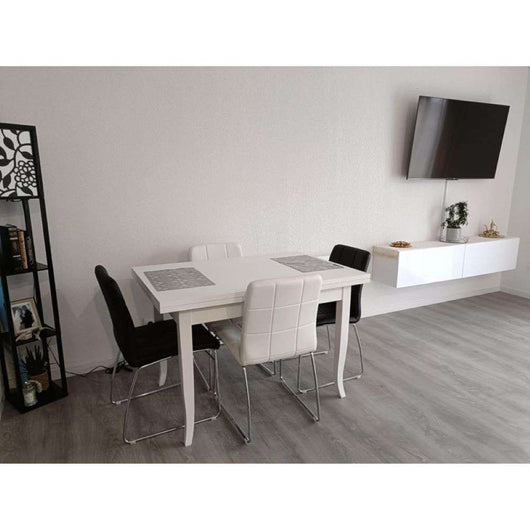 Tavolo da pranzo allungabile fino 200 cm in legno massello e mdf con rifinitura in bianco 120x80x75 H  chiuso