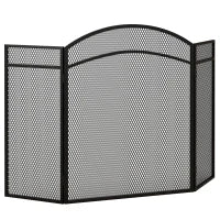 Parascintille per Camino Pieghevole a 3 Pannelli in Metallo con Design Classico, 96x60cm, Nero