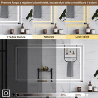 AICA Specchio da bagno  80 x 150 cm, dimmerabile, interruttore touch, Funzione Memoria, antiappannamento, 3 colori