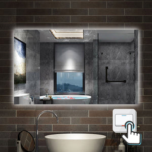 Specchio bagno Rettangolare 100x60 cm con led. Dimmerabile + Touch Control + Bordo non sabbiato + IP44
