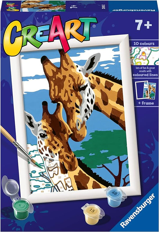 Ravensburger - CreArt Serie E: Giraffe, Kit per Dipingere con i Numeri, Contiene una Tavola Prestampata, Pennello, Color