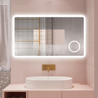 AICA Specchio da bagno  100 x 60 cm, dimmerabile, Blue tooth, Funzione Memoria, antiappannamento, 3 colori, Magnificatore