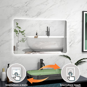 AICA Specchio da bagno 100 x 60 cm, Regorabile, interruttore touch, Funzione Memoria