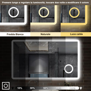 120 x 70 cm,AICA Specchio da Bagno LED con Luce, 3 Colori Regolabili,Blue tooth, Ingrandimento,memoria, antiappannamento,CRI>90,autospegnimento