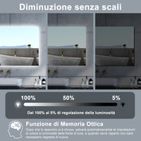 Specchio da bagno Rettangolare con 100x60cm,Memoria, Antifog,Regorabile,Retroilluminato,doppio interruttore,