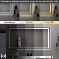 AICA Specchio da bagno  80 x 120 cm, dimmerabile, interruttore touch, Funzione Memoria, antiappannamento, 3 colori