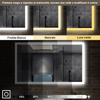 100 x 60 cm,AICA Specchio da Bagno LED con Luce, 3 Colori Regolabili,memoria, antiappannamento,CRI>90,autospegnimento