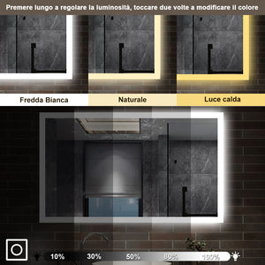 100 x 60 cm,AICA Specchio da Bagno LED con Luce, 3 Colori Regolabili,memoria, antiappannamento,CRI>90,autospegnimento