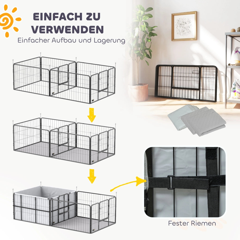 Recinto per Cuccioli con 7 Pannelli ¨C zephmum ¨C 203x102x60cm Nero