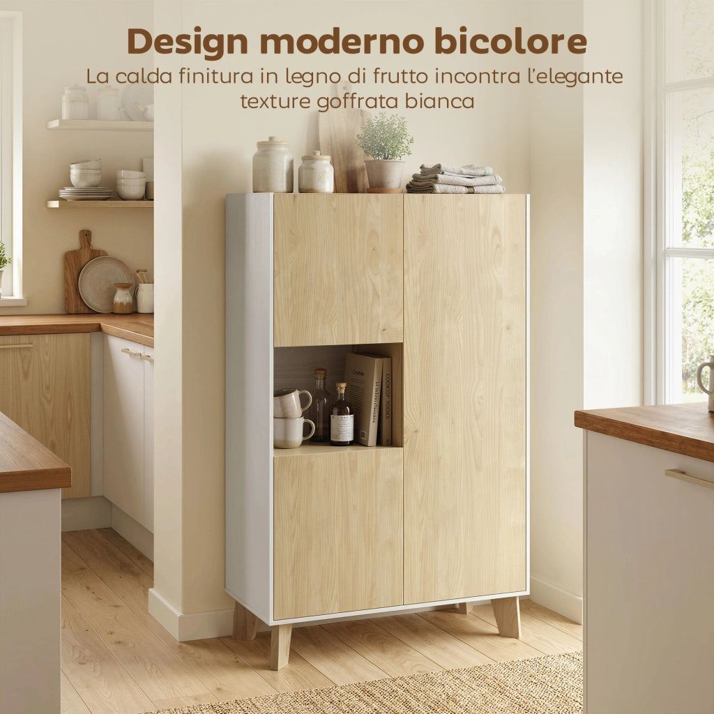 Credenza Bianca e Legno con 6 Ante ¨C Zephmum ¨C Bianco e Legno