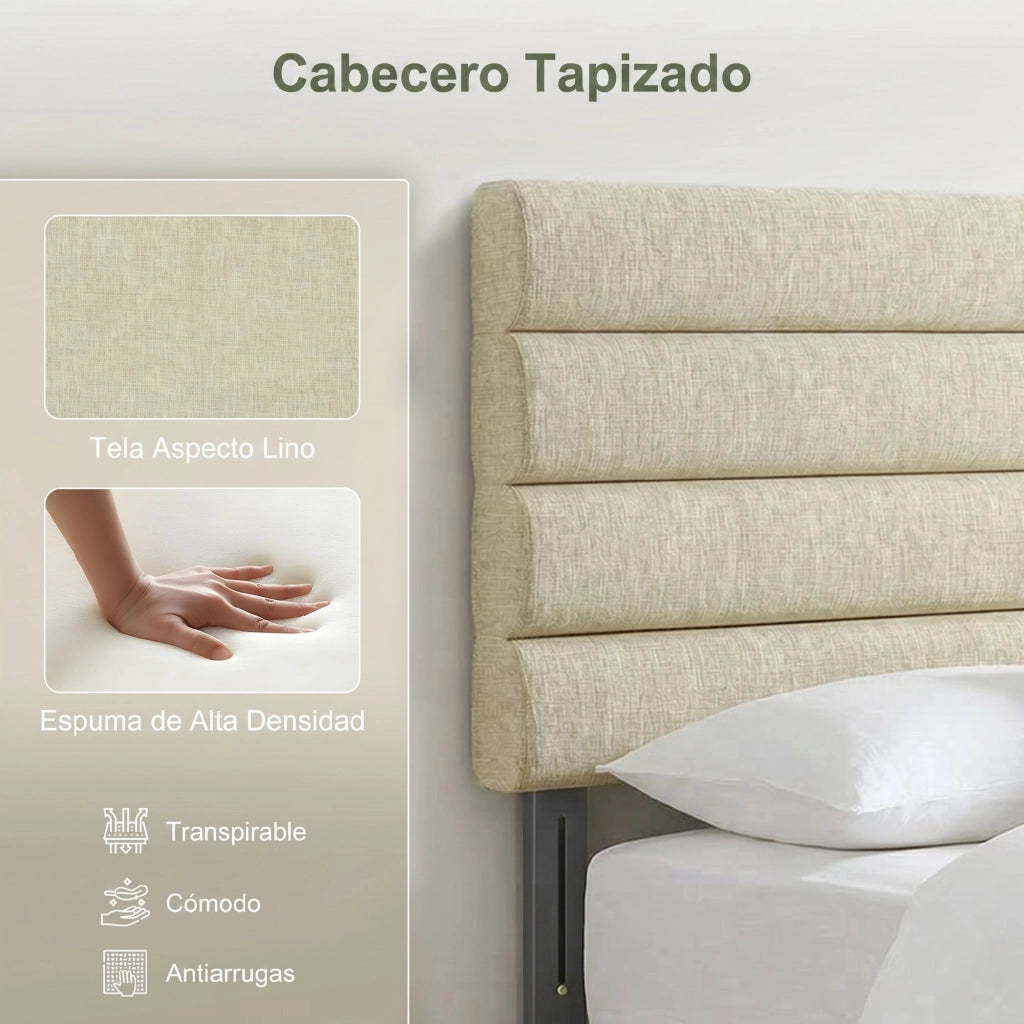 Testiera Imbottita Regolabile in Altezza 3 Posizioni ¨C Zephmum ¨C Lino Beige 140 cm