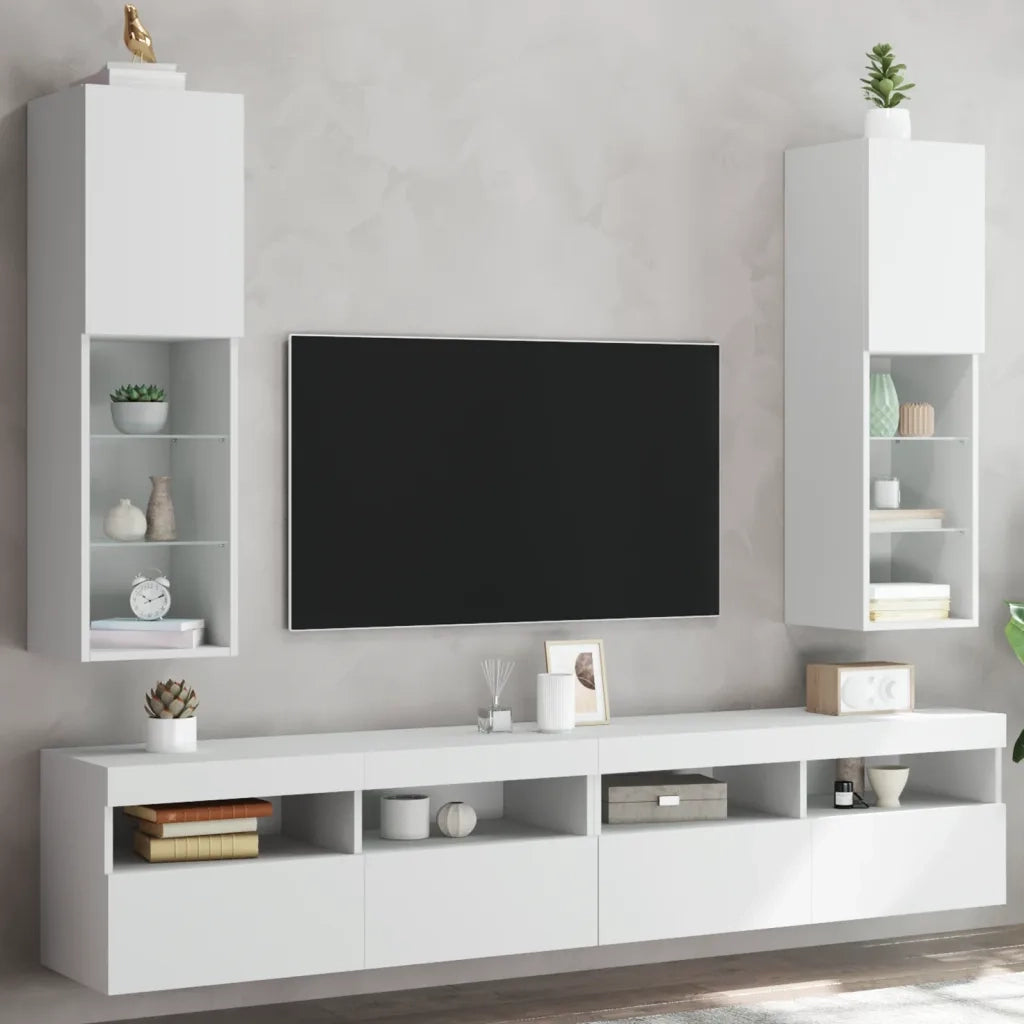 Mobili Porta TV con Luci LED 2 pz Bianchi 30,5x30x102 cm 837016