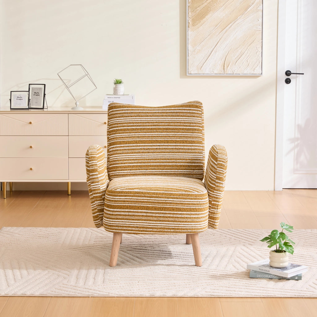 POLTRONA moderna in bouclé senape 77x81x87 cm con tasca laterale
