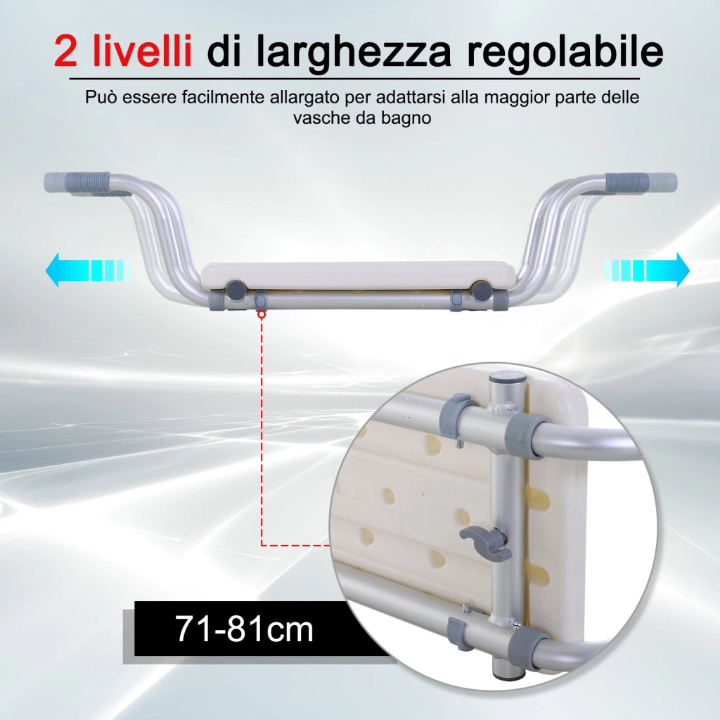 Sedile per Vasca da Bagno Regolabile in Larghezza in Alluminio Bianca