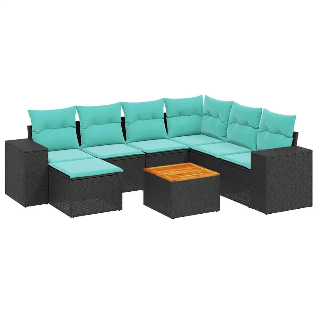 Set Divani da Giardino 8 pz con Cuscini Nero in Polyrattan 3225560