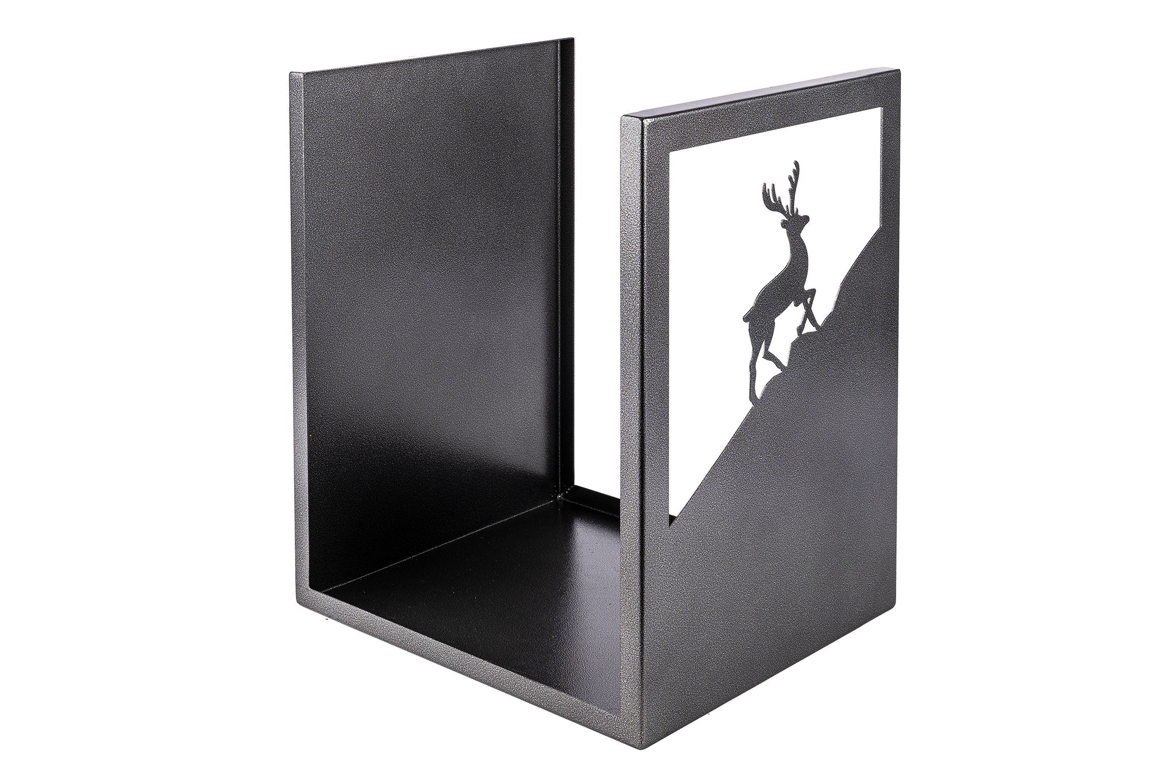 Porta Legna Sagomato Cervo 40,5x35,5x50 cm in Ferro Verniciato Grigio Martellato