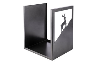 Porta Legna Sagomato Cervo 40,5x35,5x50 cm in Ferro Verniciato Grigio Martellato